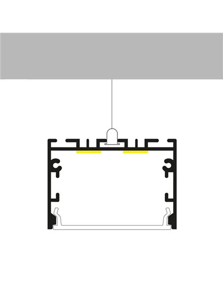 Perfil de aluminio colgante sin canalización SIXE para tiras LED 2 metros, con tapas y difusor, 50x32mm, LM3789