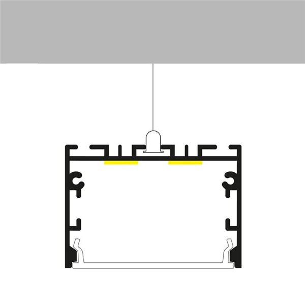 Perfil de aluminio colgante sin canalización SIXE para tiras LED 2 metros, con tapas y difusor, 50x32mm, LM3789