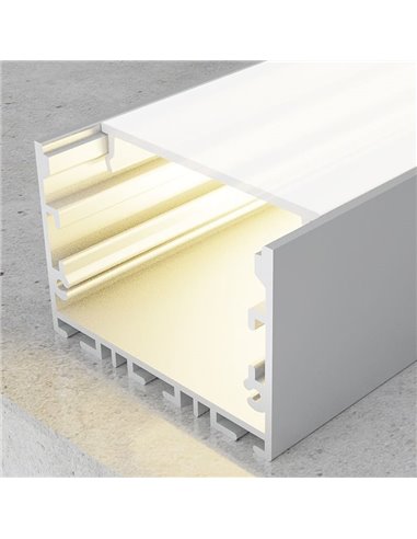 Perfil de aluminio colgante sin canalización SIXE para tiras LED 2 metros, con tapas y difusor, 50x32mm, LM3789