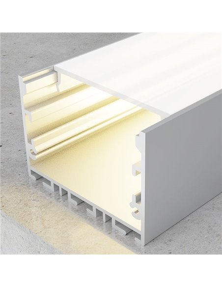 Perfil de aluminio colgante sin canalización SIXE para tiras LED 2 metros, con tapas y difusor, 50x32mm, LM3789