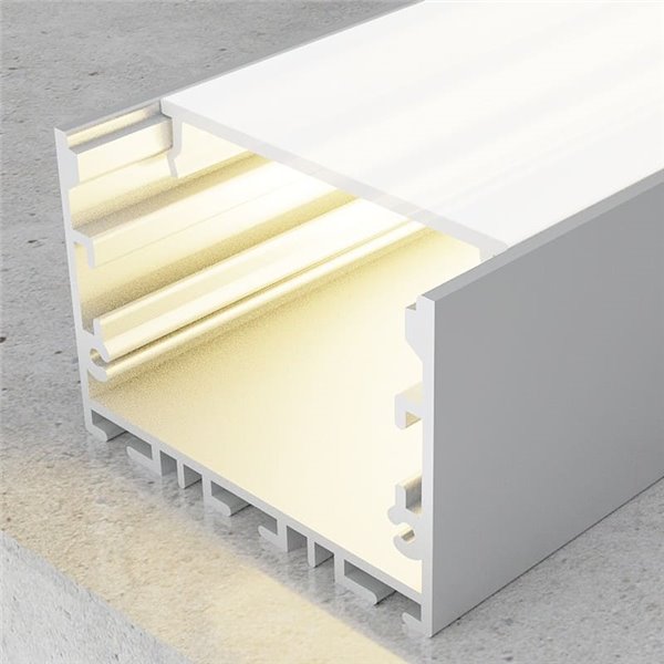 Perfil de aluminio colgante sin canalización SIXE para tiras LED 2 metros, con tapas y difusor, 50x32mm, LM3789