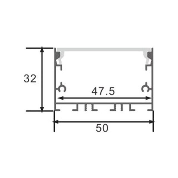 Perfil de aluminio colgante sin canalización SIXE para tiras LED 2 metros, con tapas y difusor, 50x32mm, LM3789