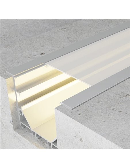 Perfil empotrable de aluminio PHEY para tiras LED 2 metros, con tapas y difusor, 50x35mm, LM3785