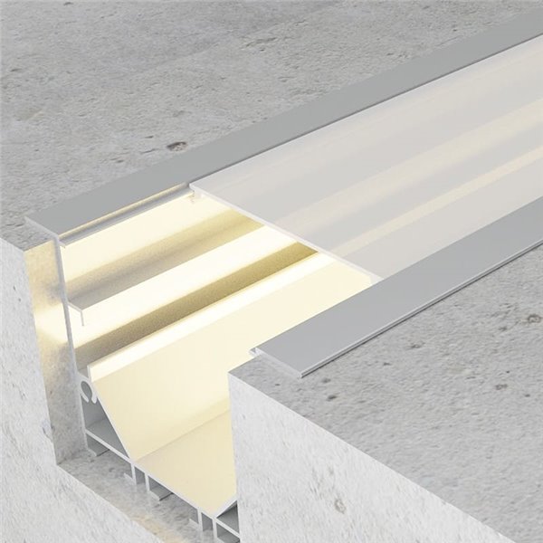 Perfil empotrable de aluminio PHEY para tiras LED 2 metros, con tapas y difusor, 50x35mm, LM3785