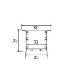 Perfil empotrable de aluminio PHEY para tiras LED 2 metros, con tapas y difusor, 50x35mm, LM3785