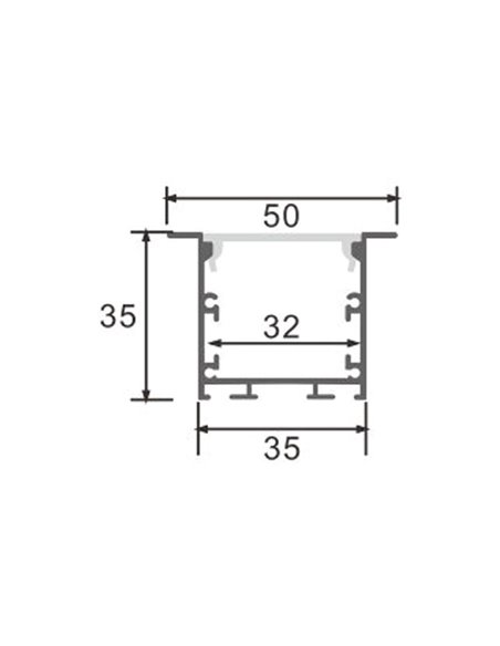 Perfil empotrable de aluminio PHEY para tiras LED 2 metros, con tapas y difusor, 50x35mm, LM3785