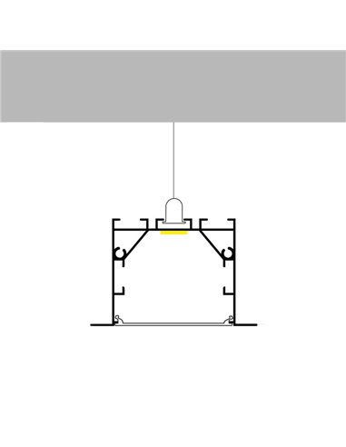 Perfil empotrable de aluminio PHEY para tiras LED 2 metros, con tapas y difusor, 50x35mm, LM3785