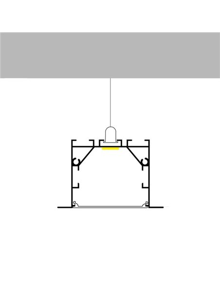 Perfil de alumínio embutido PHEY para fitas de LED de 2 metros, com tampas de extremidade e difusor, 50x35mm, LM3785