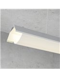 Perfil de esquina colgante de aluminio OEHQ para tiras LED 2 metros con grapas, tapas y difusor en redondo, 41,3x23,5mm, LM3783