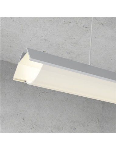 Perfil de esquina colgante de aluminio OEHQ para tiras LED 2 metros con grapas, tapas y difusor en redondo, 41,3x23,5mm, LM3783
