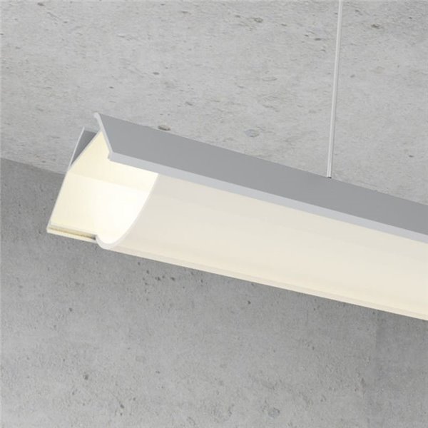 Perfil de esquina colgante de aluminio OEHQ para tiras LED 2 metros con grapas, tapas y difusor en redondo, 41,3x23,5mm, LM3783