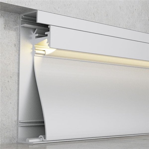 Perfil de rodapé em alumínio KRUE para fitas de LED de 2 metros, com difusor e tampas de extremidade, 18x80mm, LM3825