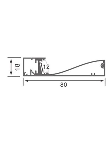 Perfil para rodapié de aluminio KRUE para tiras LED 2 metros, con difusor y tapas, 18x80mm, LM3825