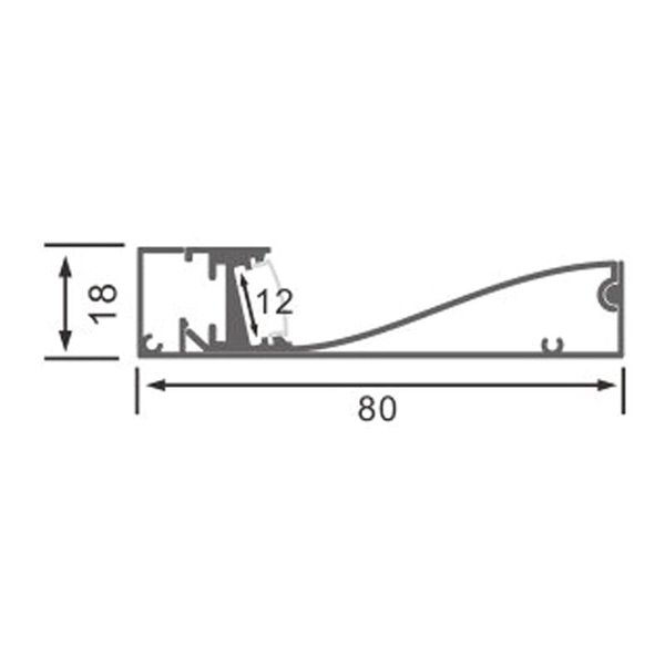 Perfil para rodapié de aluminio KRUE para tiras LED 2 metros, con difusor y tapas, 18x80mm, LM3825