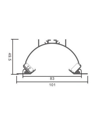 Perfil de aluminio SUNRISE para tiras LED 2 metros (doble difusor, con tapas, 101x49,5mm) (LM3827)