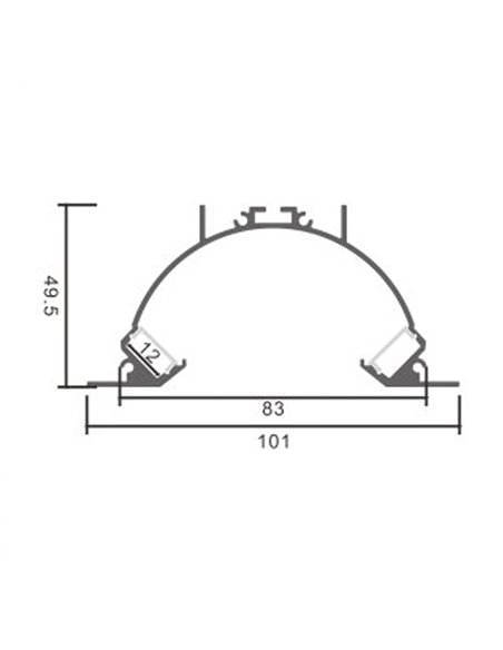 Perfil de alumínio SUNRISE para fitas de LED de 2 metros (difusor duplo, com tampas de extremidade, 101x49,5mm) (LM3827)