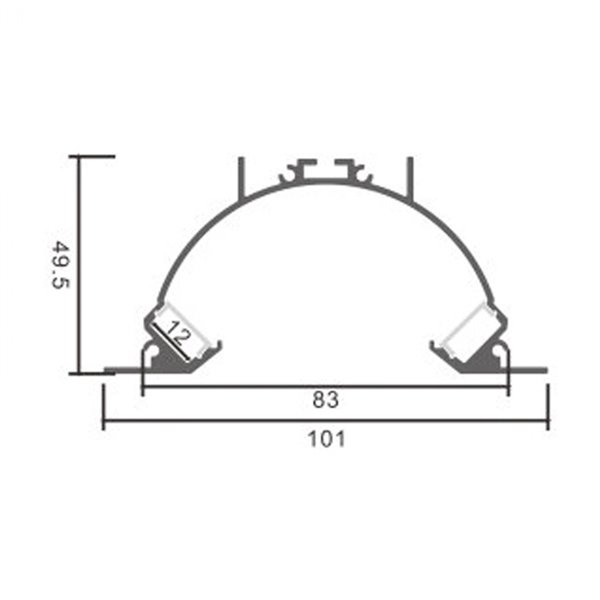 Perfil de aluminio SUNRISE para tiras LED 2 metros (doble difusor, con tapas, 101x49,5mm) (LM3827)