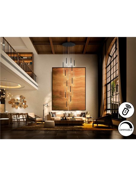 Lámpara de techo VARAS 25 luces LED 125W 11250 lm 3000K dimable + mando IP20 Oro/Negro