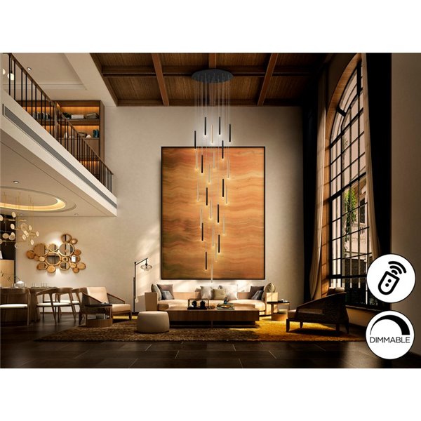 Plafonnier VARAS 25 LED 125 W 11 250 lm 3 000 K, dimmable, télécommande, IP20, or/noir