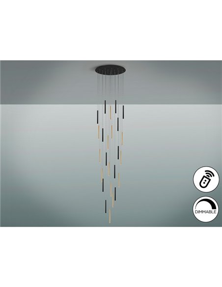 Lámpara de techo VARAS 25 luces LED 125W 11250 lm 3000K dimable + mando IP20 Oro/Negro