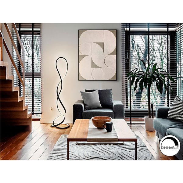 Luminária de chão LED EVANIA 64W 4000 lm 3000K com dimmer de pé, IP20, preta