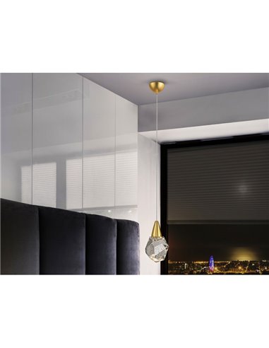 Lámpara colgante AQUARIA LED, tulipa de cristal macizo, 4W 450 lm 3000K IP20 Oro mate