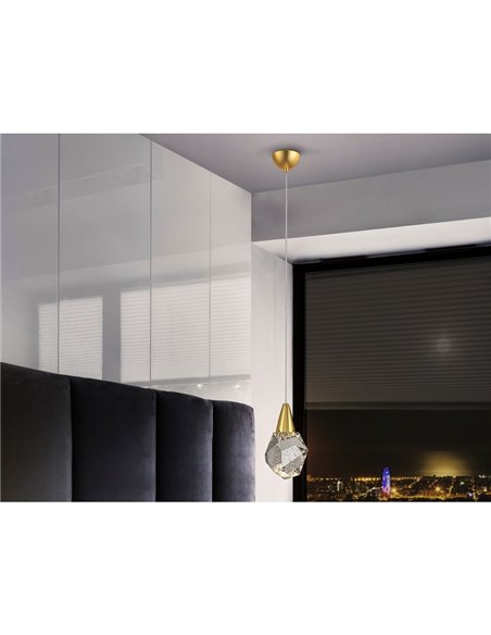 Lámpara colgante AQUARIA LED, tulipa de cristal macizo, 4W 450 lm 3000K IP20 Oro mate