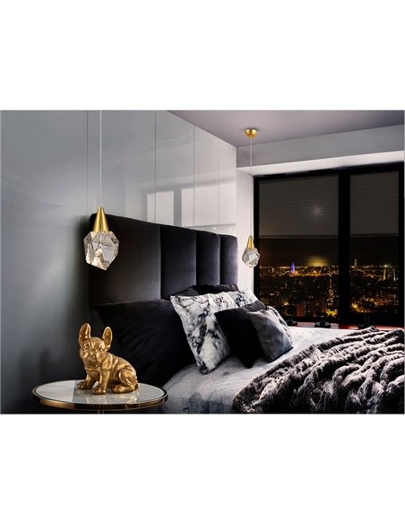 Suspension LED AQUARIA, abat-jour en verre massif, 4 W, 450 lm, 3000 K, IP20, or mat