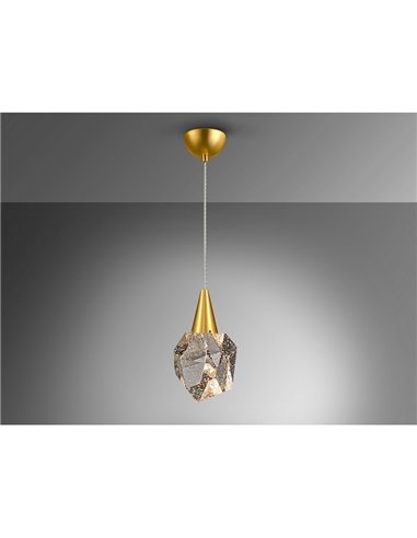Lámpara colgante AQUARIA LED, tulipa de cristal macizo, 4W 450 lm 3000K IP20 Oro mate
