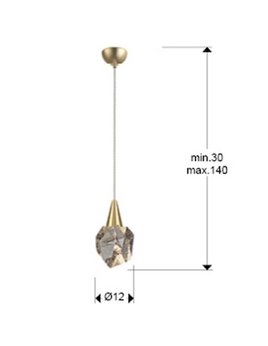 Lámpara colgante AQUARIA LED, tulipa de cristal macizo, 4W 450 lm 3000K IP20 Oro mate