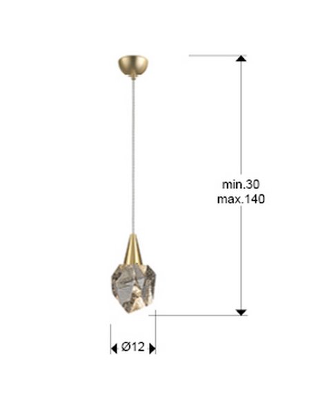 Lámpara colgante AQUARIA LED, tulipa de cristal macizo, 4W 450 lm 3000K IP20 Oro mate