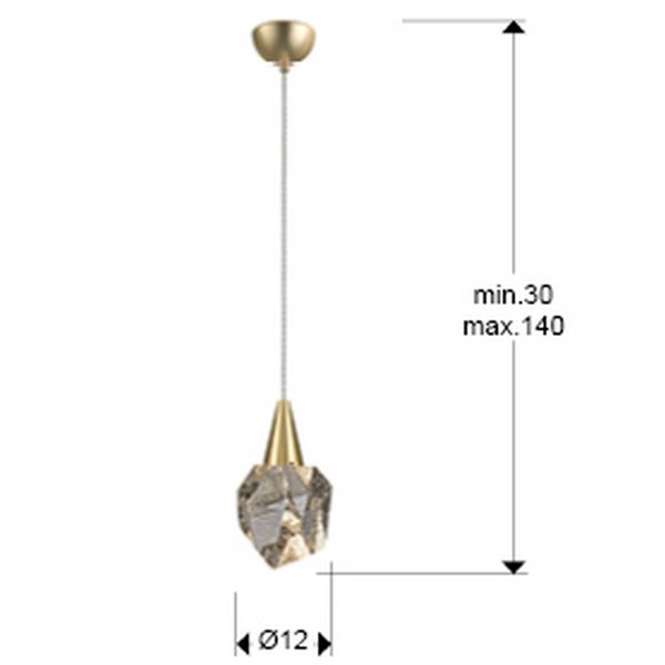 Lámpara colgante AQUARIA LED, tulipa de cristal macizo, 4W 450 lm 3000K IP20 Oro mate