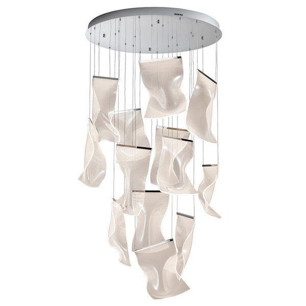 Luminária de teto VELOS com 13 lâmpadas, cúpulas em metacrilato, LED dimerizável de 63W, 3780 lm e 3000K, cromada.