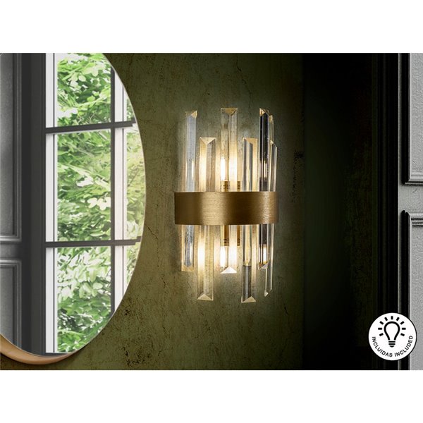 Aplique de pared GRACE 2 luces, barras de cristal transparente en forma de prisma, LED 2xG9 Oro
