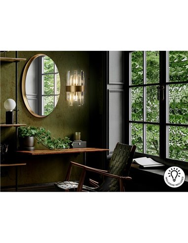 Aplique de pared GRACE 2 luces, barras de cristal transparente en forma de prisma, LED 2xG9 Oro