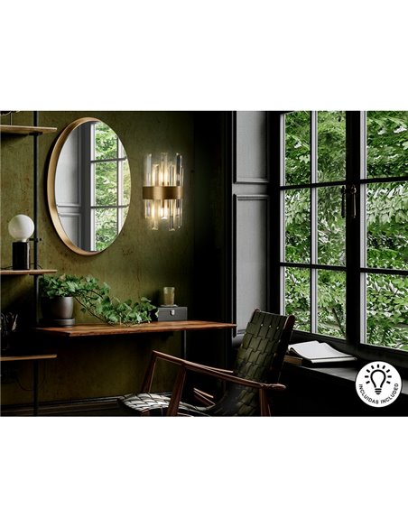 Aplique de pared GRACE 2 luces, barras de cristal transparente en forma de prisma, LED 2xG9 Oro