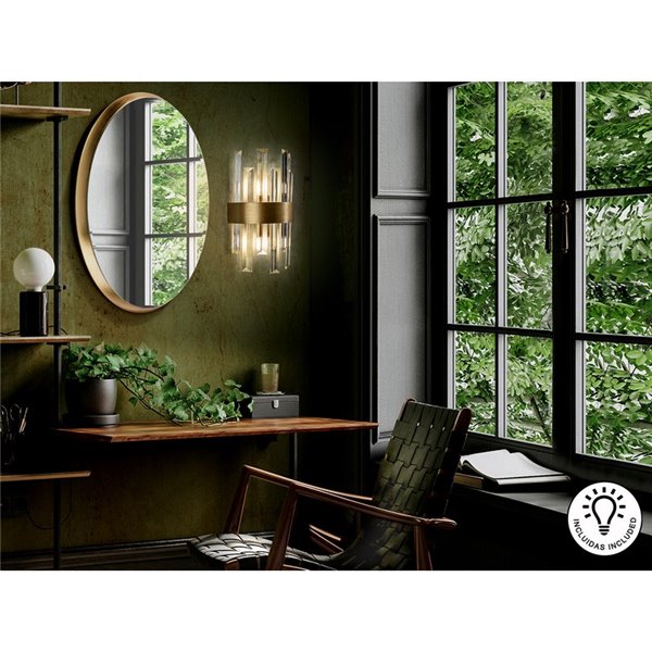 Aplique de pared GRACE 2 luces, barras de cristal transparente en forma de prisma, LED 2xG9 Oro