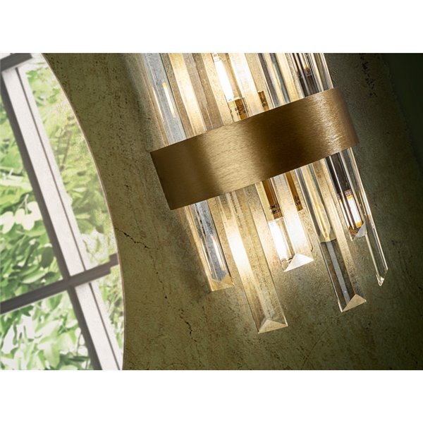 Aplique de pared GRACE 2 luces, barras de cristal transparente en forma de prisma, LED 2xG9 Oro