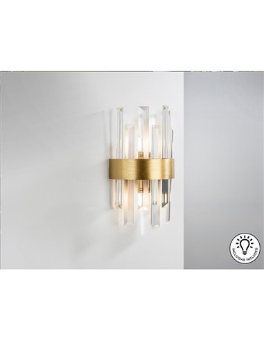 Aplique de pared GRACE 2 luces, barras de cristal transparente en forma de prisma, LED 2xG9 Oro