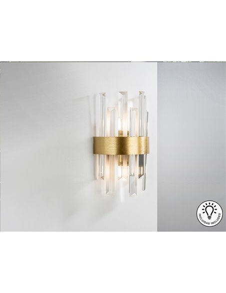 Aplique de pared GRACE 2 luces, barras de cristal transparente en forma de prisma, LED 2xG9 Oro