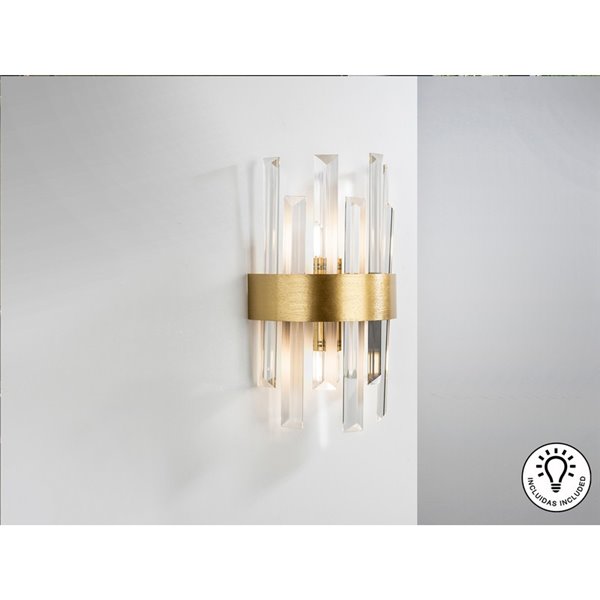Aplique de pared GRACE 2 luces, barras de cristal transparente en forma de prisma, LED 2xG9 Oro