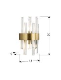Aplique de pared GRACE 2 luces, barras de cristal transparente en forma de prisma, LED 2xG9 Oro