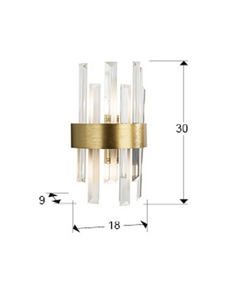 Aplique de pared GRACE 2 luces, barras de cristal transparente en forma de prisma, LED 2xG9 Oro