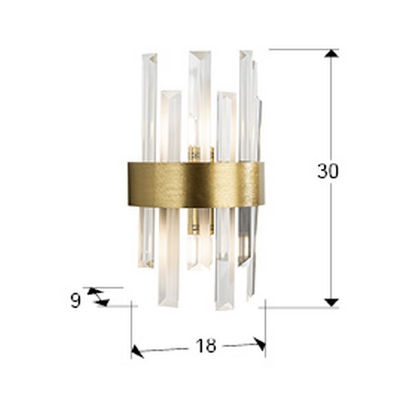 Aplique de pared GRACE 2 luces, barras de cristal transparente en forma de prisma, LED 2xG9 Oro