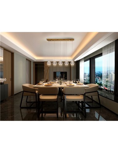 Lámpara de techo AUSTRAL 5 luces, tulipas cristal tallado, LED 26W 1264 lm Oro