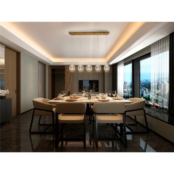 Plafonnier AUSTRAL à 5 lumières, abat-jour en cristal taillé, LED 26 W 1264 lm, couleur or