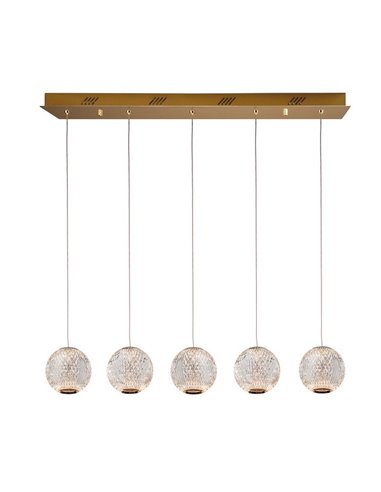 Plafonnier AUSTRAL à 5 lumières, abat-jour en cristal taillé, LED 26 W 1264 lm, couleur or