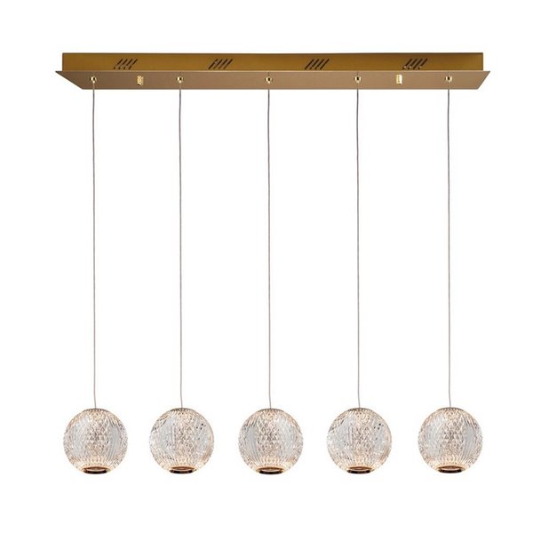 Plafonnier AUSTRAL à 5 lumières, abat-jour en cristal taillé, LED 26 W 1264 lm, couleur or