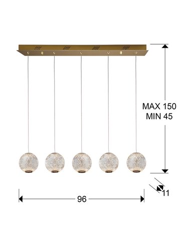 Lámpara de techo AUSTRAL 5 luces, tulipas cristal tallado, LED 26W 1264 lm Oro