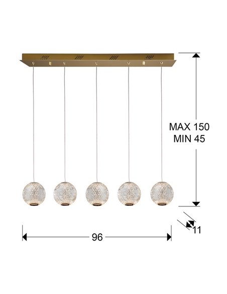 Lámpara de techo AUSTRAL 5 luces, tulipas cristal tallado, LED 26W 1264 lm Oro